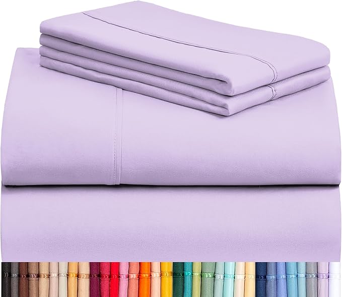 LuxClub 3 PC Twin Sheet Set, Deep Pockets Wrinkle Free Cooling Bed Sheets Hotel Bedding for Women, Men, Kids & Teens, Includes 1 Fitted Sheet, 1 Flat Sheet and 1 Pillowcase-Silky Soft Lavender