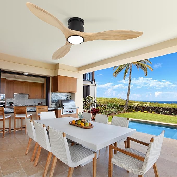 revoici Ceiling Fans with Lights Remote 52inch Solid Amber Color Wood Fan Timing 6 Speeds Silent Reversible DC Motor 3CCT LED Light with Memory Lighting Function Indoor Outdoor Fan Farmhouse Bedroom