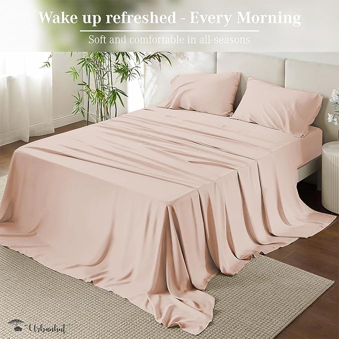 URBANHUT 800 Thread Count 100% Cotton California King Size Sheets, Luxury 4 Piece Cal King Bedsheets, Hotel Sheets Sateen Finish - Better Than Egyptian, 16" Elasticized Deep Pocket - Blush Pink