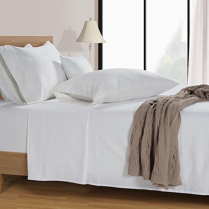 LANE LINEN 600 Thread Count 100% Cotton Split King Sheets Set for Adjustable Beds, 15" Deep Pocket Soft & Comfy Sustainably Produced Split King Sheet, Naturally Cooling Cotton Sheets -White