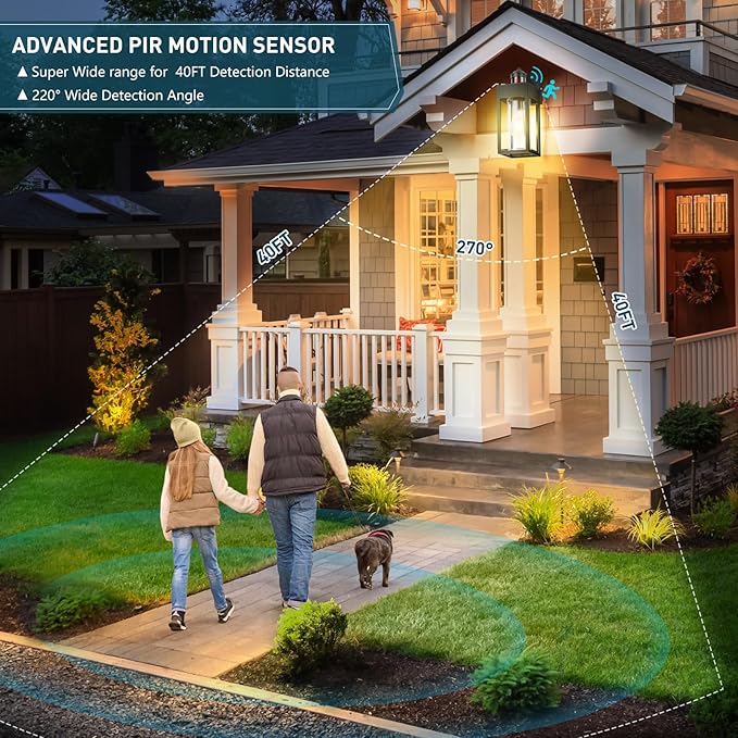 LWSOY Motion Sensor Outdoor Wall Lanterns 2 Packs, Upgrade Dusk to Dawn Exterior Light Fixture, 3 Lighting Modes, Waterproof Front Porch Lights for Garage Patio Garden House Entryway, Black.