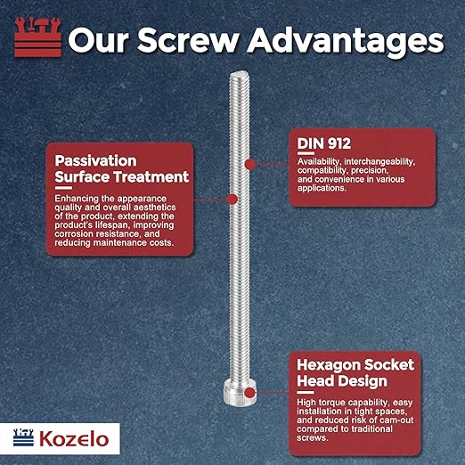 Kozelo 25pcs Socket Head Cap Screws - [M6-1 x 100mm] 304 Stainless Steel Allen Socket Drive for Electrical Motor 3D Printing Fan Engine Replacement Use, Silver