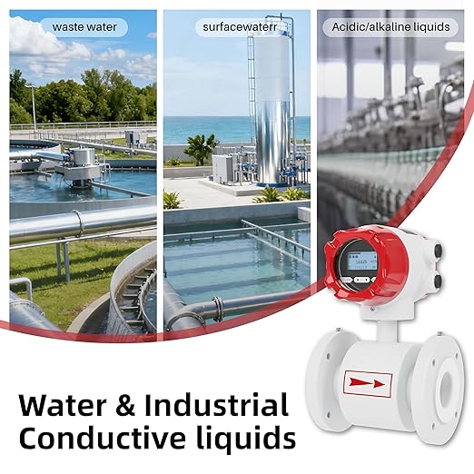 Electromagnetic Flow Meter,High-Precision Industrial Flowmeter Digital Display IP65 Protection 4-20mA Output Pipe Sensor for Wastewater, Sewage, and Seawater（DN65)