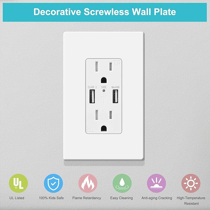 MLLIZH 10 Pack 1-Gang Screwless Wall Plate, Outlet Cover Plates, 4.57” H x 2.76” L, for Light Switch, Dimmer, GFCI, USB Outlet