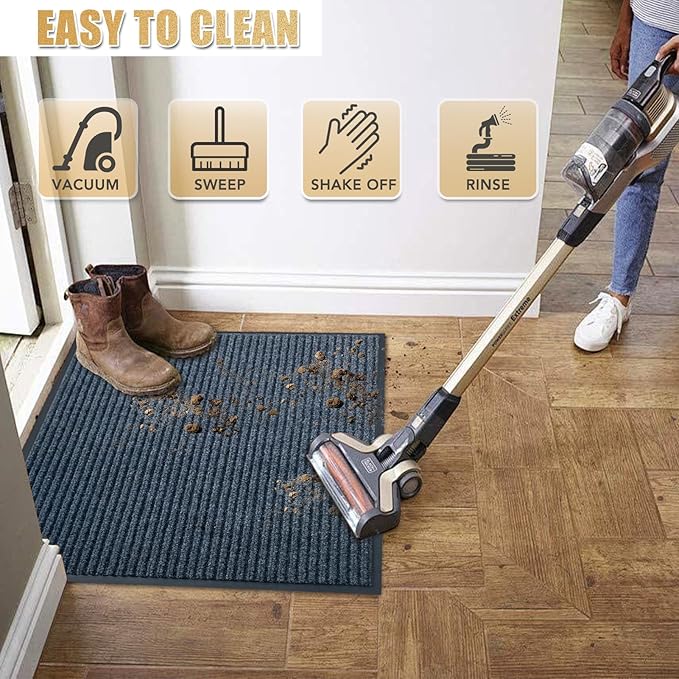 Front Door Mat,2.7'x4'Indoor Outdoor Door Mat,Heavy Duty Welcome,Commercial Floor Mats Inside Outside Entrance,Waterproof All-Season, All-Weather Non Slip Backing Doormat for Entryway,Dark Gray