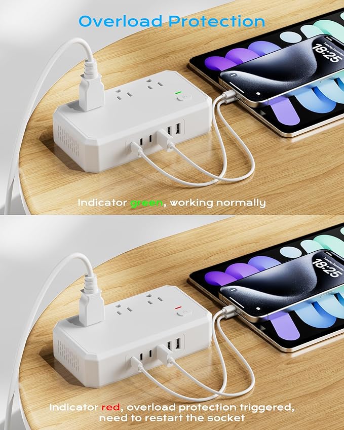 Puveini US to Europe Travel Adapter 220V to 110V Voltage Converter with 4.5A 6-Port USB Charging and UK/AU/US/EU Worldwide Plug Adapter