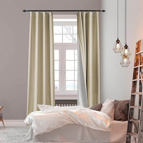 100% Blackout Thermal Insulated Curtains, 3 Layers Noise Absorbing, Soundproof Back Tab Drapes for Sliding Glass Door Baby Nursery Bedroom with Hooks, Beige 50x108 Inch Set of 1