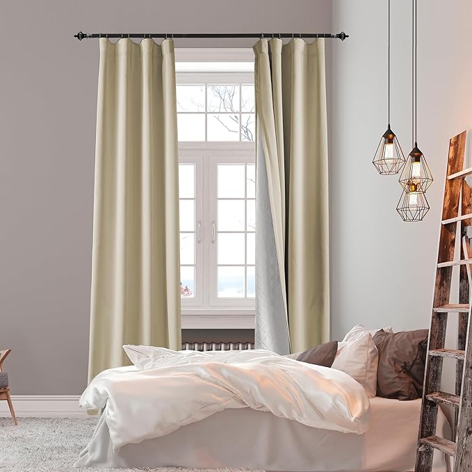 3-in-1 100% Blackout Curtains 120 Inches Long, Thermal Insulation, Soundproof Back Tab Drapes for Bedroom Living Room Sliding Glass Door, with Pin Hooks, Beige 50x120 Inch 1 Panel
