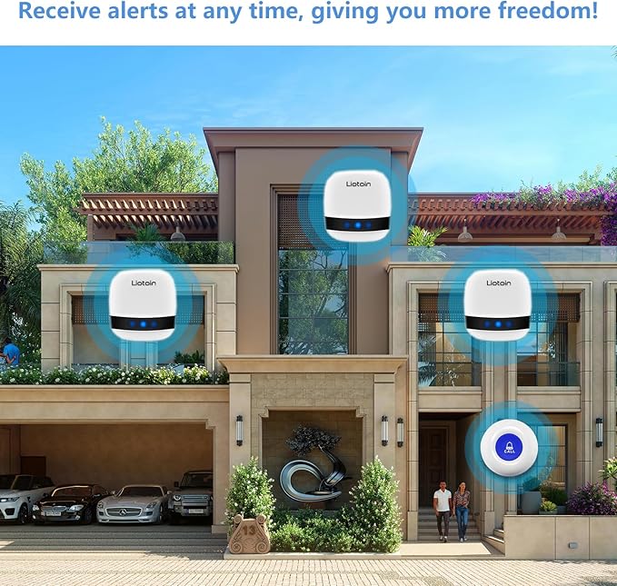 LIOTOIN Caregiver Pager Wireless SOS Call Button Nurse Alarm System Home/Elderly/Patient/Disabled/School Call Bell 5 Transmitter 5 Plug-in Receiver (600+ft Operating Range)…