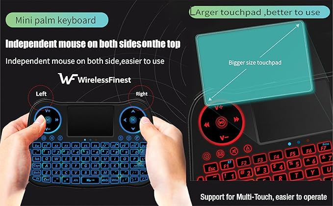 Wireless Mini Keyboard Remote Control Touchpad Mouse Combo Controller with RGB Backlit for Android TV Box Smart TV with OS+USB PC Computer Laptop Window OS HTPC Home Theater PC + USB 2.4GHz Dongle