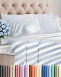Queen 6 Piece Sheet Set - Cooling, Comfy & Breathable - Hotel Luxury Bedding, Includes Fitted Sheet for Women, Men, Kids & Teens - 1 Flat, 1 Fitted Sheet, 4 Pillowcases w/Deep Pockets - Blue Stripes