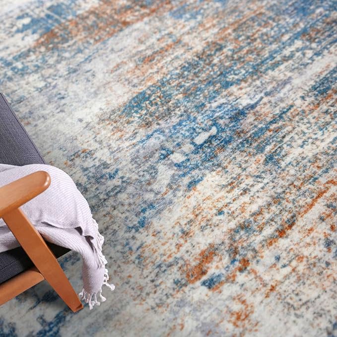 IOHOUZE Abstract Area Rug 3x5 Ft Washable Rugs for Entryway Indoor, Non Slip Kitchen Rug Printed Faux Wool Throw Rugs, Indoor Door Mat for Door Entrance Foyer Living Room, Blue Rust