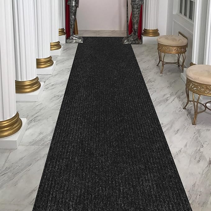 Ottomanson 2' x 29' Hallway Runner with Scraper Pile Extra Durable Non-Slip Rug Mat for Indoor & Outdoor Use - Ideal for Kitchen, Entryway, Patio & Garage - High-Traffic Carpet, Black