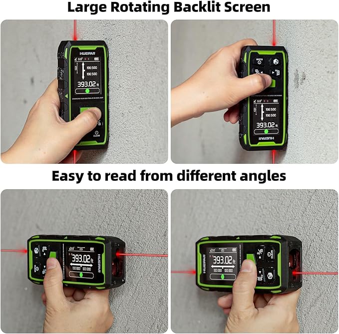 656ft/200M Dual Laser Distance Measuring Tool, Huepar Professional Rechargeable Digital Laser Room Measure Devices, Bilateral Metro Laser Measurement Tool with with Angle Sensor, Magnetic Back