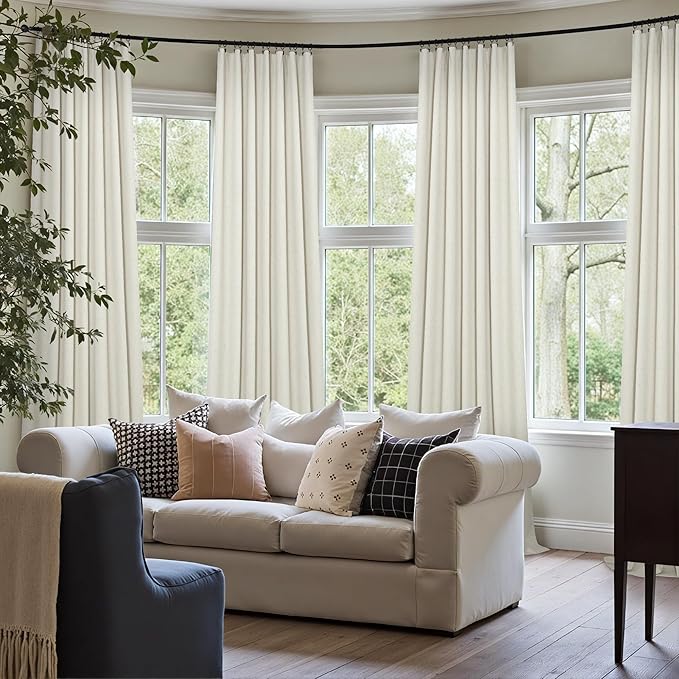 Pitalk Extra Wide Curtains 60 Inches Wide for Living Room 84 Inch Length 2 Panels Thick Back Tab Pleated Cream Linen Blackout Dark Out Sliding Door Window Curtains Thermal Privacy Drapes 60x84 Long