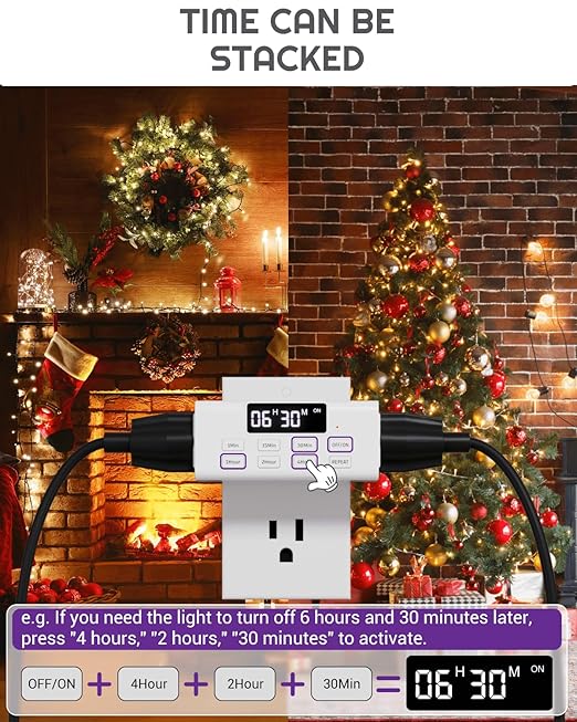 [2 Pack] Indoor Countdown Timer Outlet, NEARPOW Auto Shut Off Timers with Large Screen, Customize Countdown, Repeat and Memory Function, Eectrical Outlets for Charger Lights, 3-Prong Grounded Outlet