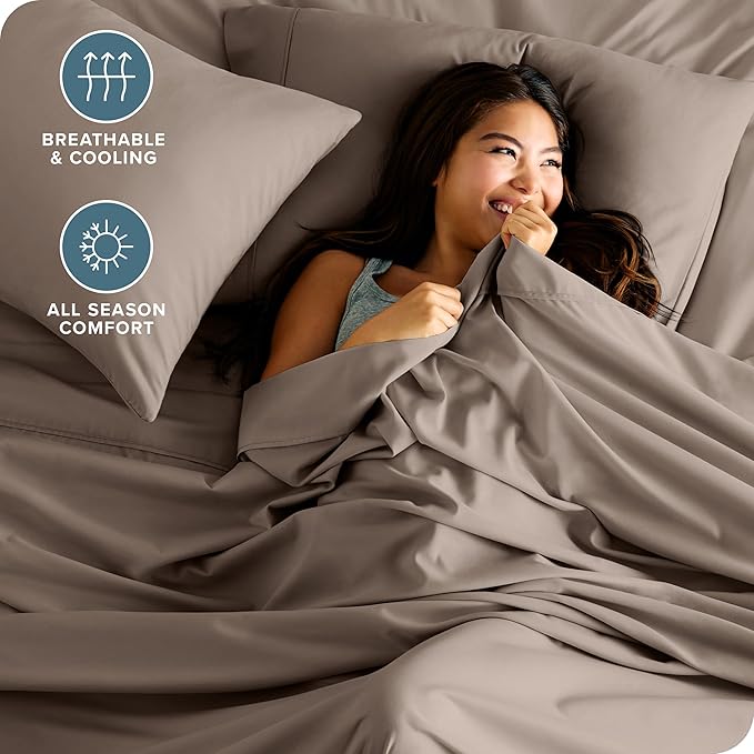 Bare Home Hotel Luxury Full Sheet Set, Extra Soft - 6 Piece Set - Deep Pockets - Easy Fit - Cooling & Breathable - Wrinkle, Fade, Stain Resistant - Includes 4 Pillowcases (Full, Taupe)