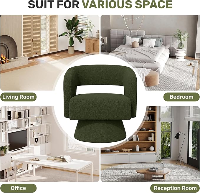 Swivel Accent Chair Set of 2, Modern Comfy Teddy Barrel Chairs, Oversized Upholstered Round Arm Chair for Living Room, Bedroom, Reading Room, Green