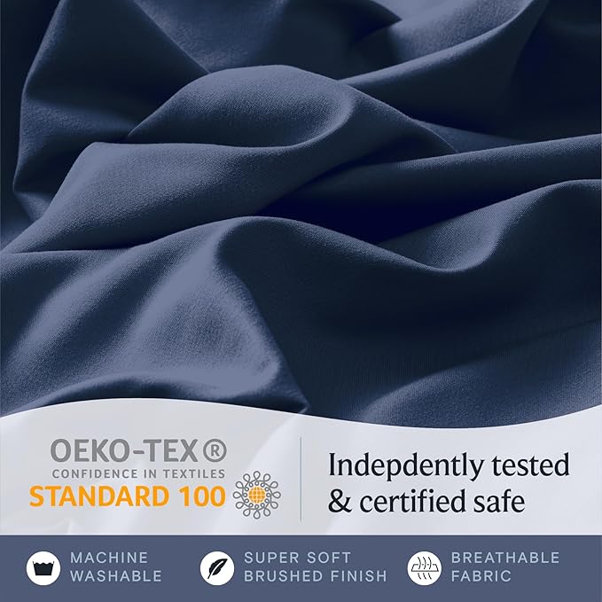 LuxClub 3 PC Twin Sheet Set, Deep Pockets Wrinkle Free Cooling Bed Sheets Hotel Bedding for Women, Men, Kids & Teens, Includes 1 Fitted Sheet, 1 Flat Sheet and 1 Pillowcase-Silky Soft Navy