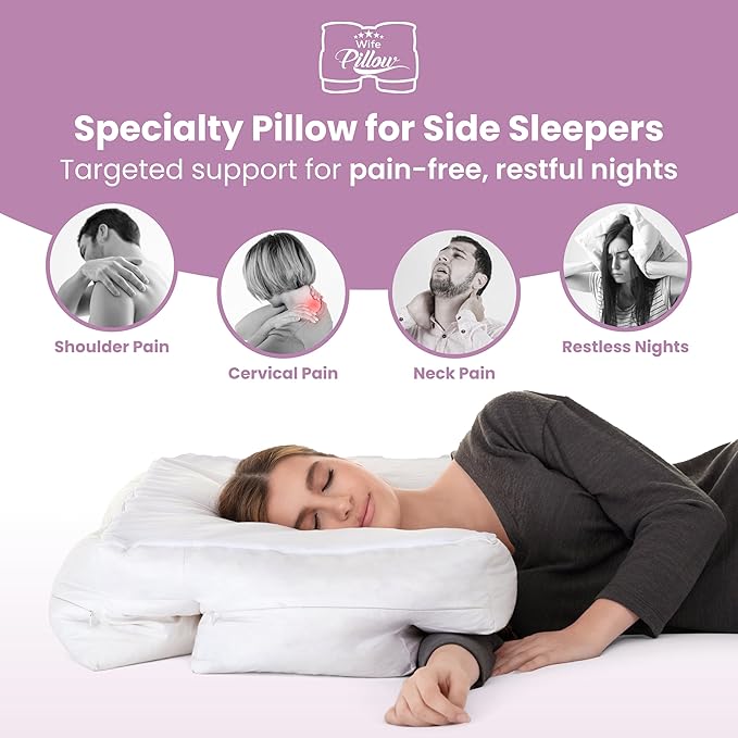 Wife Pillow The Side Sleeper Pillow with Arm Hole for Shoulder Pain - Arm Tunnel Pillow for Side Sleepers, Shoulder Relief & Neck Support Comfort Sleep Pillow for Adults - Down Alternative Fiber Fill