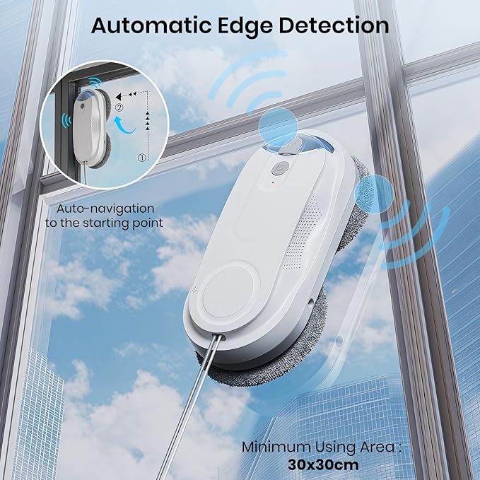 KKI Window Cleaning Robot, Auto Window Cleaner Robot, Dual Spray, Max 3200Pa, AI Path Planning & Edge Detection, Remote Control for High-Rise Windows, Glass Door,10xCloths, X3 (White)
