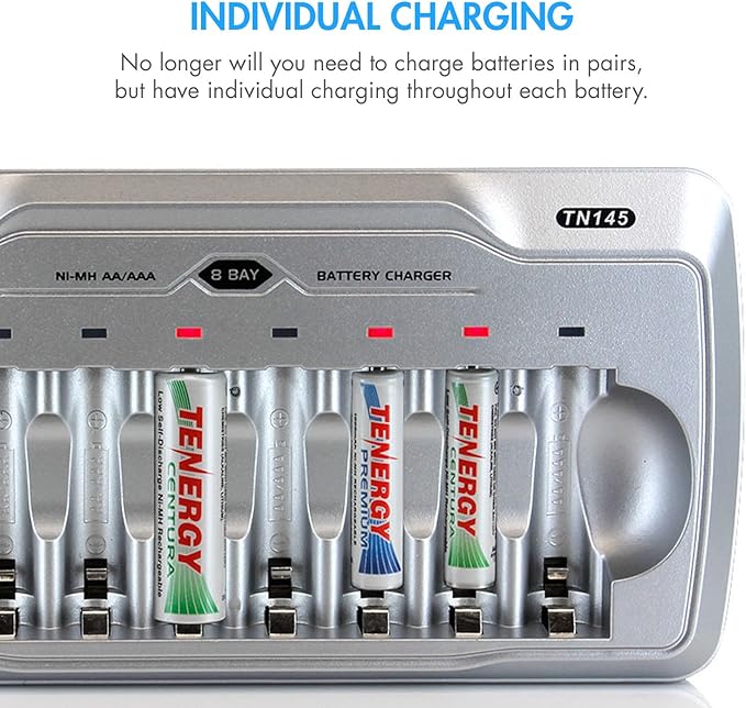 Tenergy TN145 8-Bay AA/AAA NiMH/NiCd Charger + 8xAA & 8xAAA Premium Batteries Combo