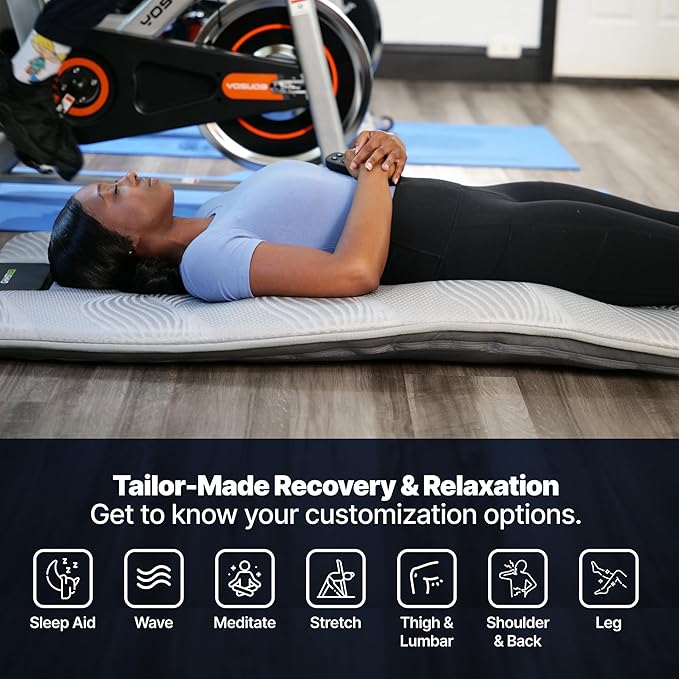 GhostBed Massage Mat with 3" Gel Memory Foam - 7 Full-Body Massage and Stretching Programs, Plus Vibration and Heat Therapy, Charcoal Grey