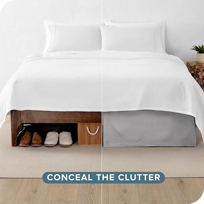 Bare Home Queen Bed Skirt - 15-Inch Tailored Drop Easy Fit - Bed Skirt for Beds - Center & Corner Pleats (Queen, Light Grey)