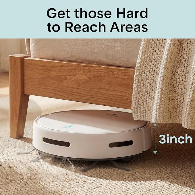 SereneLife Smart Robot Vacuum Cleaner and Mop Combo, App Control, 3 Cleaning Modes, Anti-Fall Sensors, Self-Charging, High Suction Ideal for Pet Hair, Carpet and Hard Floors, White