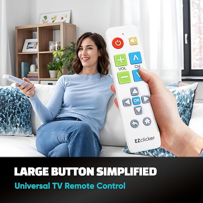EZclicker Plus Big Button Universal TV Remote (White) Simple Easy to Use, Works with Major TV Brands (2xAAA Batteries Not Included)