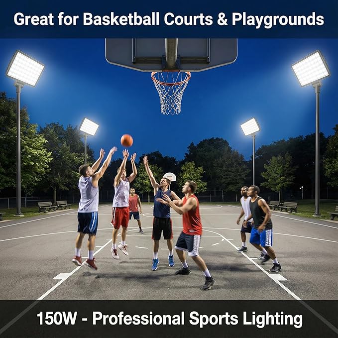 XXBSAZ 150W LED Flood Light Outdoor, High Output Plug-in & Hardwired Security Work Light, IP66 Waterproof 6500K Daylight for Large Yards, Workshops & Barn Exteriors (2 Pack)