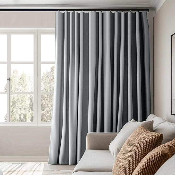 Room Divider Curtains Total Blackout Privacy Curtain Panel Room Thermal Insulated Noise Reduction Curtains for Bedroom Window Living Room Ceiling Track Curtain W 8.3 ft × H 7 ft Grey