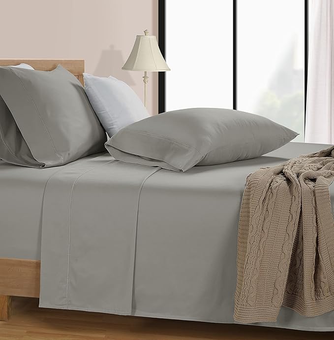 LANE LINEN 600 Thread Count 100% Cotton Twin Bed Sheets - Mercerized Cotton Sheets for Silky Smooth Finish, Twin Size Bed Set - Ultra Soft & Comfy Sateen Bedding Set, Machine Wash - Silver