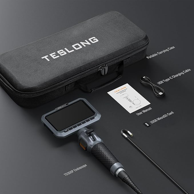 Teslong Two-Way Articulating Borescope, 5.5mm Slim Probe, 5.0'' Industrial Endoscope with Light, 5FT Flexible Snake Scope for Automotive, HVAC & Mechanics