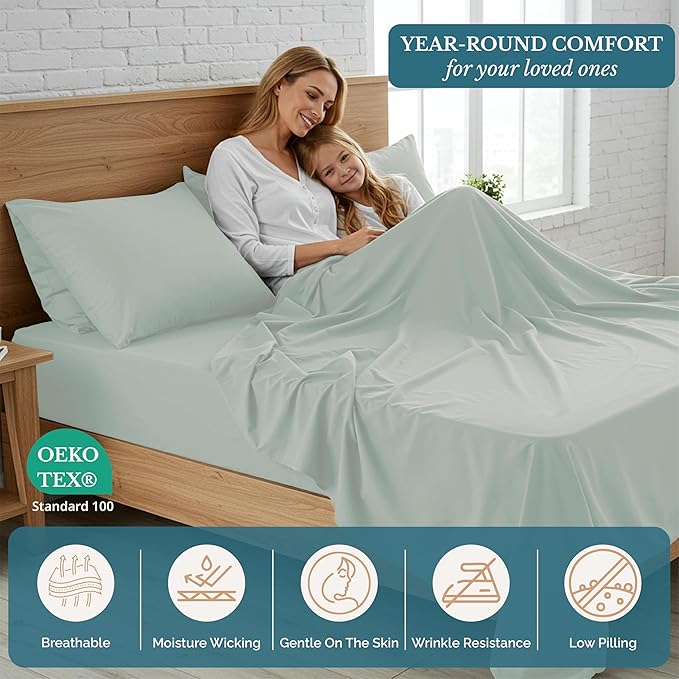 Casa Platino Queen Size Sheet Set, Pre-Washed Brushed Microfiber Bed Sheets, Ultra Soft & Smooth Sheets for Queen Bed, Deep Pocket Fitted Sheet Set, Lasting Quality, No Pill Fabric – Mineral