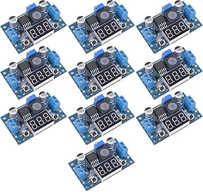 Seloky LM2596 Adjustable DC-DC Step-Down Buck Converter Module with LED Voltmeter Display, Voltage Regulator 4.0-40V Input to 1.25-37V Output Power Supply Module (Pack of 10)
