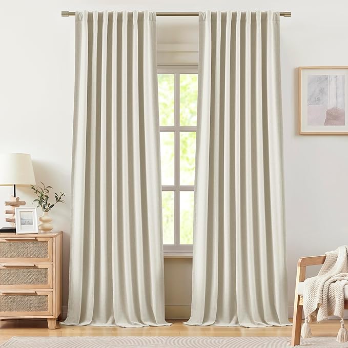 Vision Home Natural Linen Full Blackout Curtains 84 inch Length for Bedroom Living Room Darkening Soundproof Window Panels Thermal Insulated Rod Pocket Back Tab Farmhouse Drapes 56" Wx84 Lx2