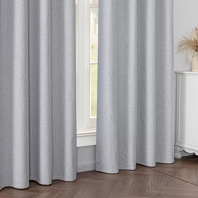 100% Blackout Curtains 84 Inch Length 2 Panels Set, Black Out Curtains for Living Room, Greyish White Thermal Insulated Grommet Drapes Bedroom Luxury Decor (52W × 84L inch, Greyish White)