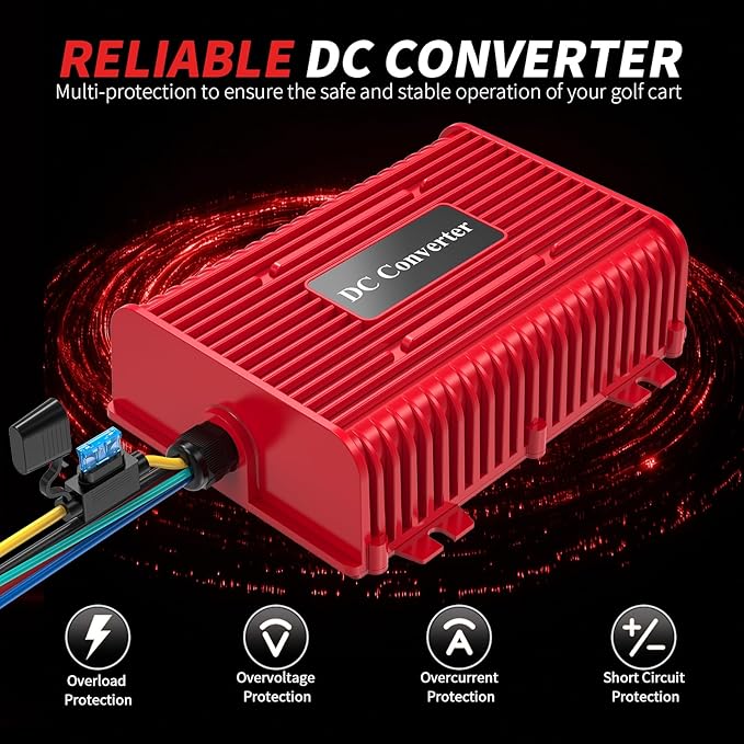 Universal 36V 48V to 12V Golf Cart Voltage Reducer DC Converter, 30A 360W DC Step Down Transformer with Fuse, Voltage Regulator for Club Car EZGO Yamaha