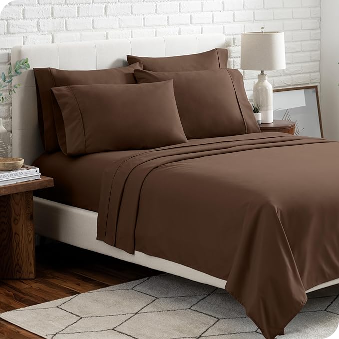 Bare Home Hotel Luxury Twin XL Sheet Set, Extra Soft - 4 Piece Set - Deep Pockets - Easy Fit - Cooling & Breathable - Wrinkle, Fade, Stain Resistant - Includes 2 Pillowcases (Twin XL, Cocoa)
