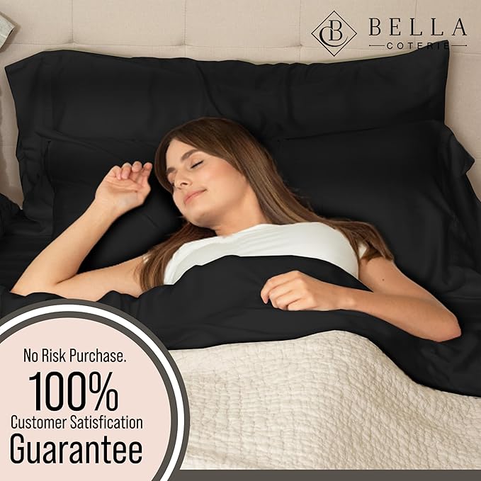 Bella Coterie Luxury Bamboo Viscose Queen Size Sheet Set | 100% Organically Grown | Ultra Soft | Cooling for Hot Sleepers | 18" Deep Pocket [Black]