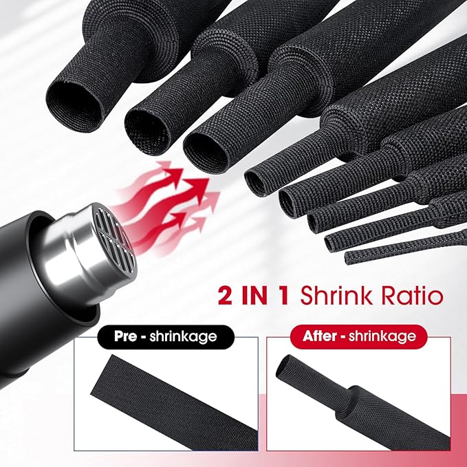 Sonoreboom 2 in 1 Heat Shrink Braided Sleeving Fabric Tubing-Ideal fit Irregular Shape Hose/Cable/Wire (1"(25mm), 45FT)