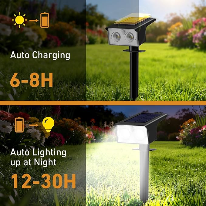 btfarm Solar Spot Lights Outdoor Waterproof, 12 Pack/3 Modes Motion Sensor Lights, Solar Powered Spotlights 2-in-1 Auto On/Off for Outside Pathway Yard Garden Landscape Lighting, Cool White