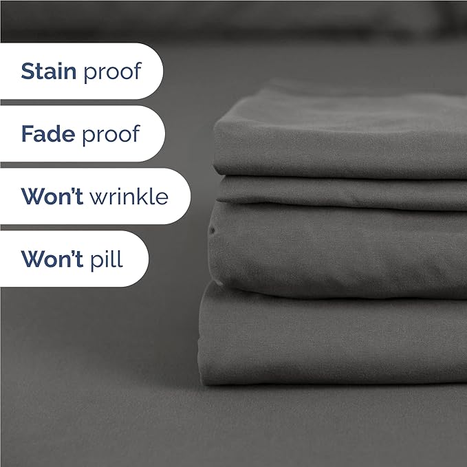 Twin XL 4 Piece Sheet Set - Cooling, Comfy & Breathable - Hotel Luxury Bedding, Includes Fitted Sheet for Women, Men, Kids & Teens - 1 Flat, 1 Fitted Sheet, 2 Pillowcases with Deep Pockets - Charcoal