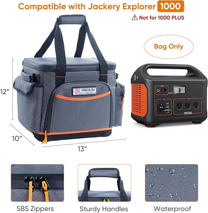 FRECOLSH Travel Carrying Case Compatible with Jackery Explorer 1000, Portable Power Station Storage Case with Water- proof Bottom and Pocket for Jackery Accessories Solar Generator Storage Bag Only