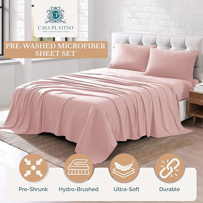 Casa Platino Bedding Sheets and Pillowcases, Pre-Washed Ultra Soft & Breathable Full Bed Sheets Set, Hydro-Brushed Microfiber Cooling Full Size Sheet Set, Deep Pockets - Sepia Rose
