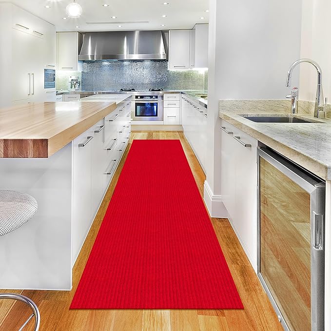Ottomanson 2' x 35' Hallway Runner with Scraper Pile - Extra Durable Non-Slip Rug Mat for Indoor & Outdoor Use - Ideal for Kitchen, Entryway, Patio & Garage - High-Traffic Carpet, Red
