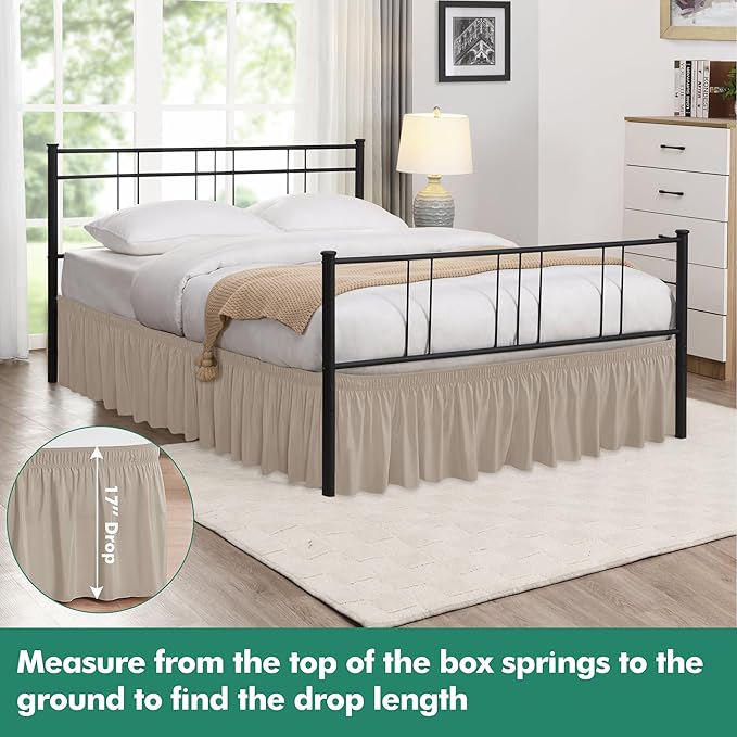 Biscaynebay Wrap Around Bed Skirts with Split Corners for Queen Beds 17" Drop, Light Camel Elastic Dust Ruffles Easy Fit Wrinkle & Fade Resistant Silky Luxurious Fabric Solid Machine Washable