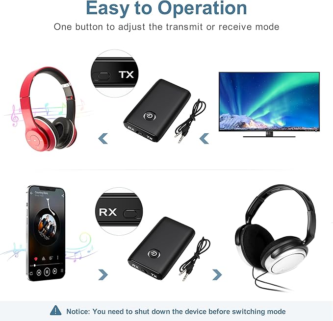 Ankilo Aux Bluetooth Adapter for Car, Upgraded Bluetooth 5.3 Transmitter Receiver, Portable Wireless Adapter, 2-in-1 Aux Audio Receiver for Laptop, Radio, Headphones, Speakers, TV