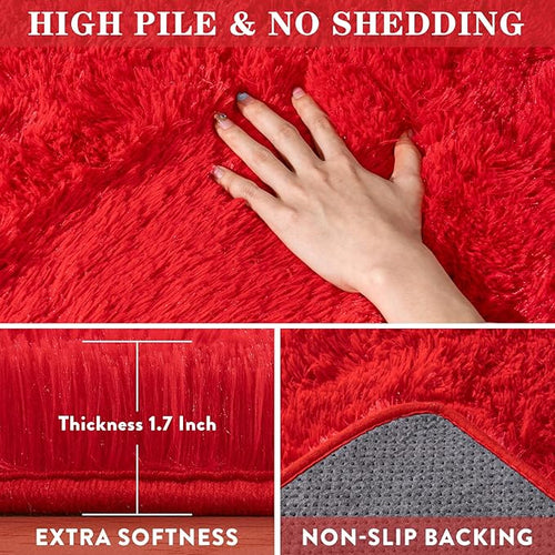 5x7 Red Rugs for Bedroom, Soft Fluffy Shaggy Rugs for Living Room, Non-Slip Modern Indoor Fuzzy Shag Floor Rug for Home Decor Aesthetic